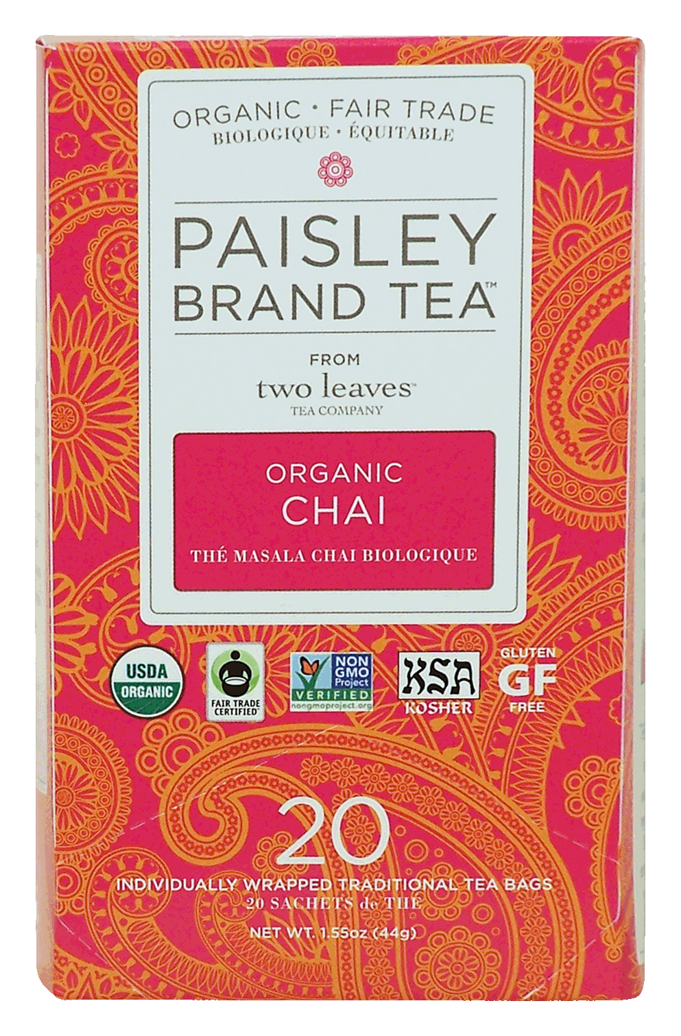 Paisley Tea Co. two leaves tea company organic chai, 20-tea bags Full-Size Picture